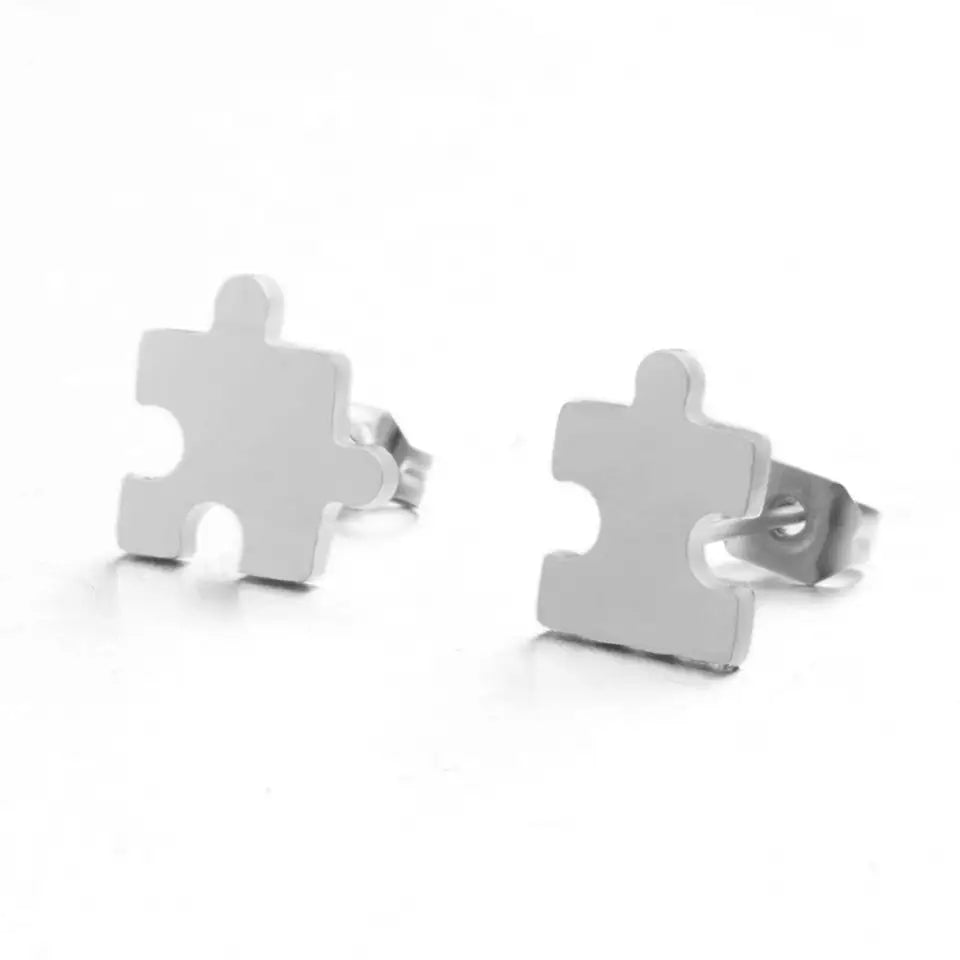 Mini stainless steel puzzle stud earring Stylish goldn cute Jigsaw ear studs new women Minimalist earrings Charm jewelry