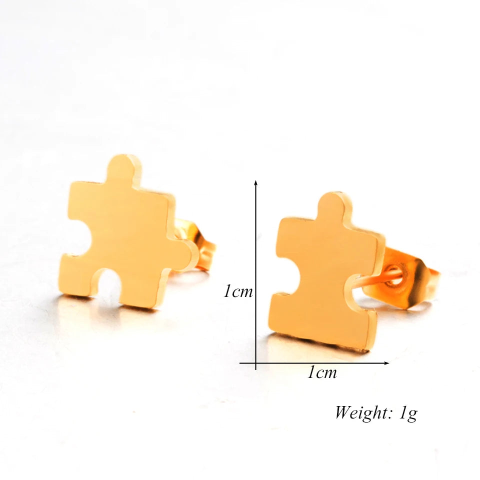 Mini stainless steel puzzle stud earring Stylish goldn cute Jigsaw ear studs new women Minimalist earrings Charm jewelry