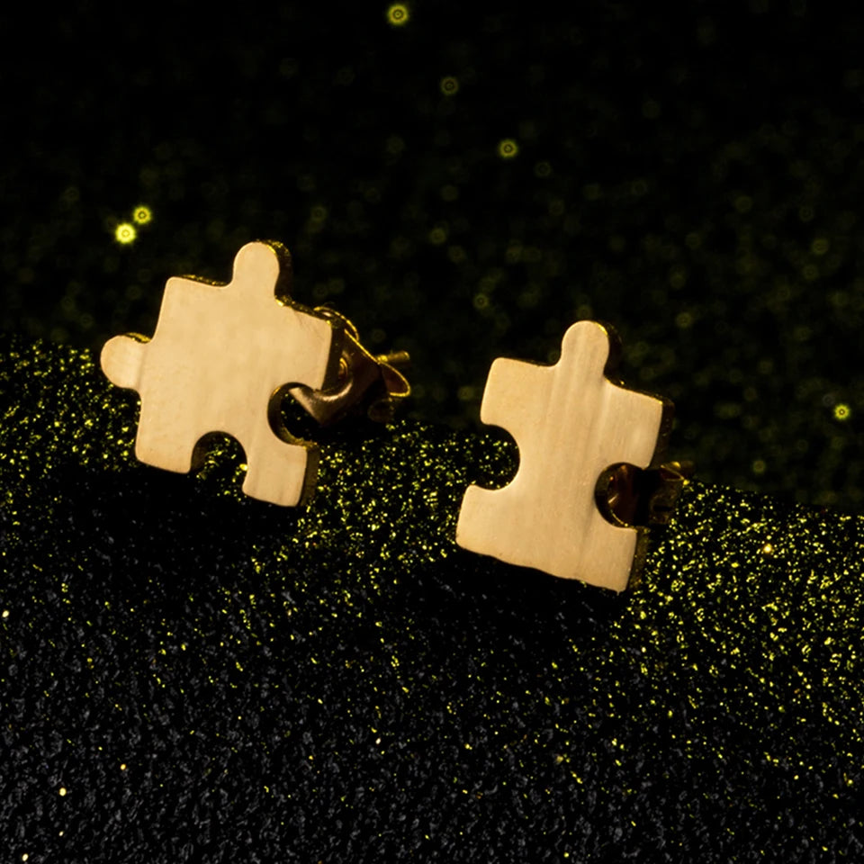 Mini stainless steel puzzle stud earring Stylish goldn cute Jigsaw ear studs new women Minimalist earrings Charm jewelry