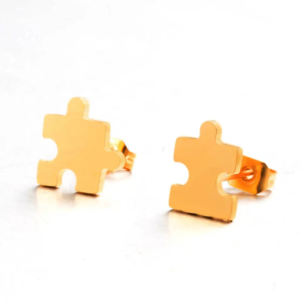 Mini stainless steel puzzle stud earring Stylish goldn cute Jigsaw ear studs new women Minimalist earrings Charm jewelry