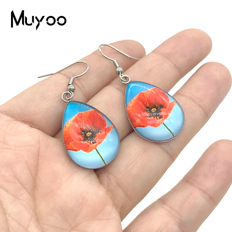 2022 New Claude Monet Water lily Paintings Tear drop Earring Art Fish hook Earrings Glass Cabochon Jewelry Handmade Items