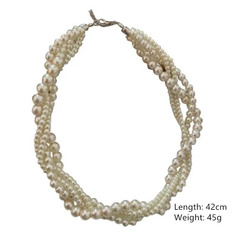 FYUAN Korean Style Twining Pearl Choker Necklaces for Women Geometric Necklaces Weddings Bride Jewelry Accessories