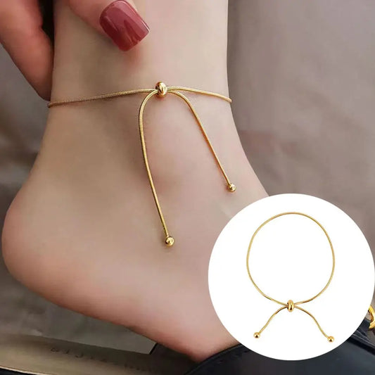 Stainless Steel Adjustable Anklet for Woman Round Snake Chain Pull-Out Anklet Button Birthday Gift Jewelry on Foot Wholesale